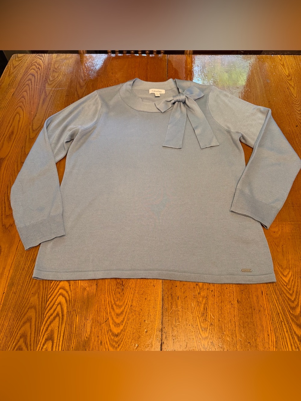 Calvin Klein Light Blue Knit Sweater with Neck Tie Size L
